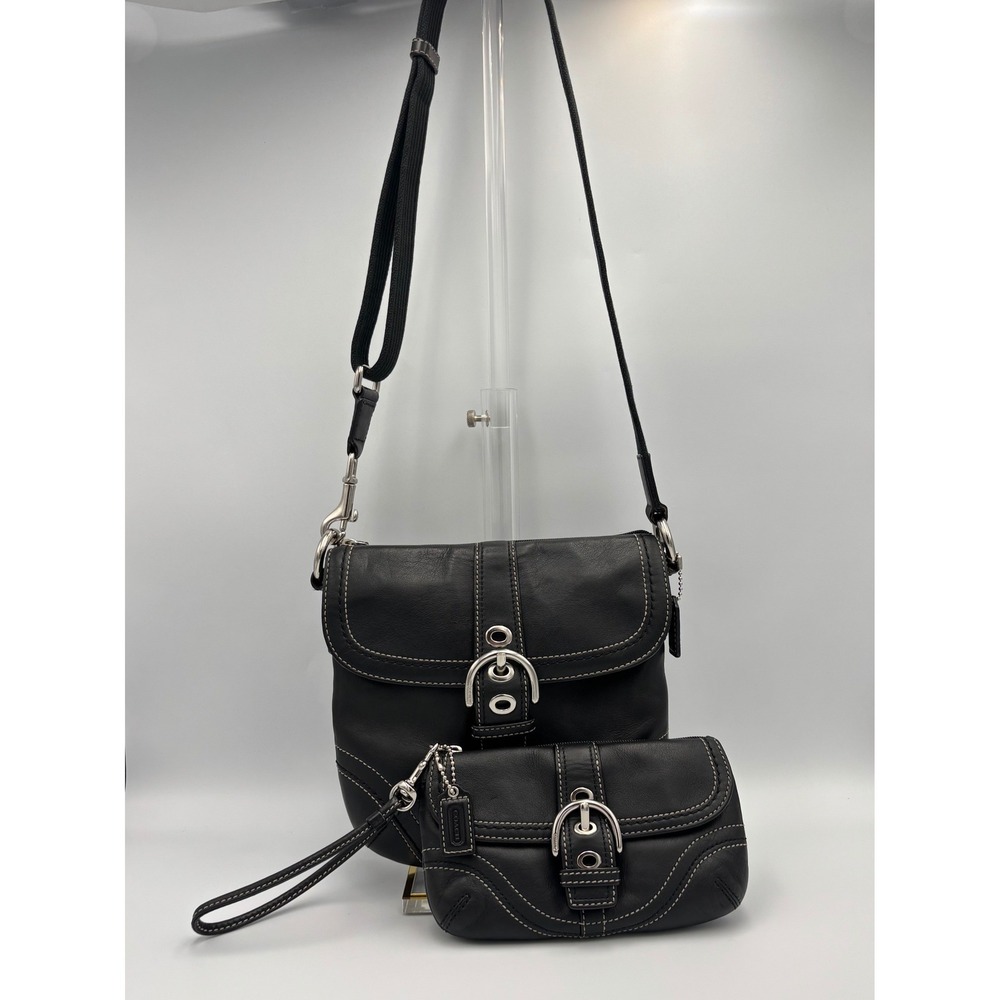 Vintage Coach Soho Flap Crossbody & Wristlet Set | Y2K Black Leather